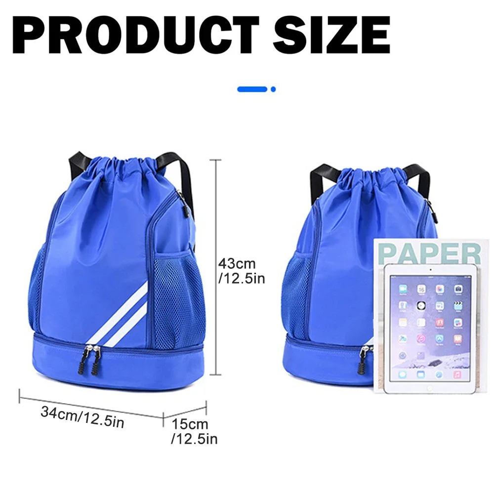 Waterproof Gym Backpack - Sports Bag w/Shoe Compartment & Wet Pocket for Basketball/Swimming/Travel, Lightweight Drawstring