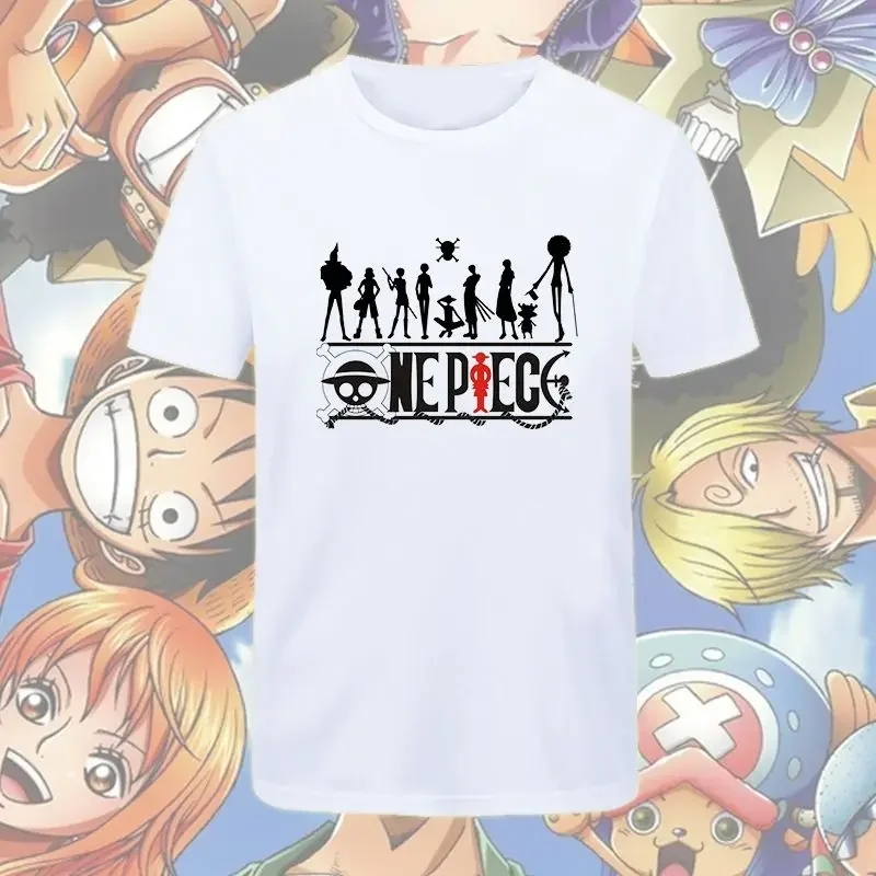 T-shirt bianca ufficiale One Piece da uomo con grafica Luffy Silhouette con logo classico e sfondo multi-personale T-shirt in cotone anime