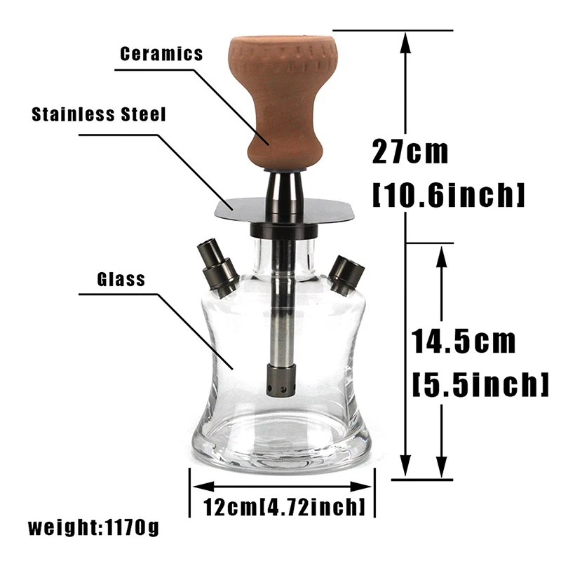 Hookah Set Portable Shisha Set Small Glass Hookah With Travel Bag Metal Steel Tray Narguile Cachimba Water Pipe