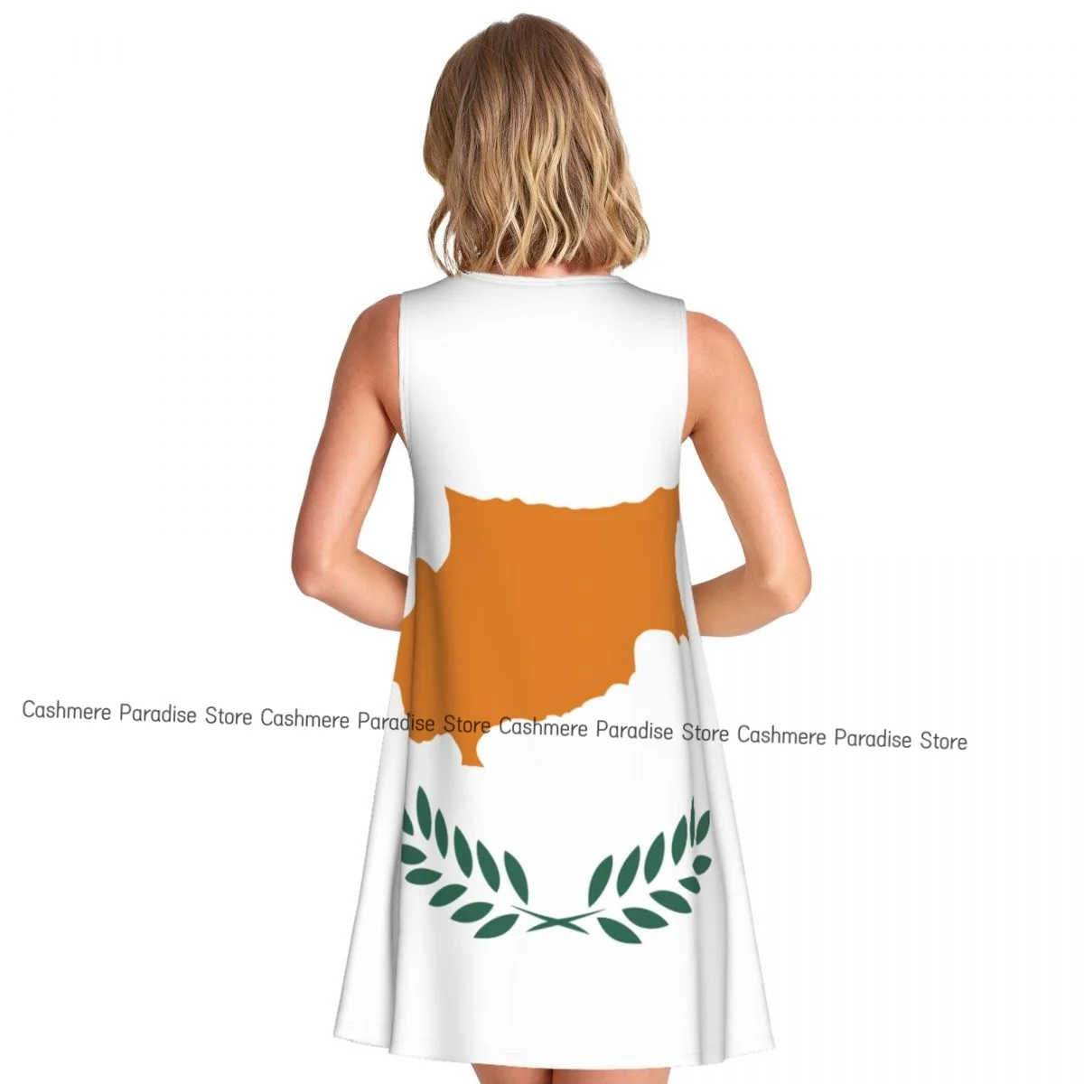 2025 Women's clothing Dresses Cyprus Flag Round Neck Sleeveless Length Dress