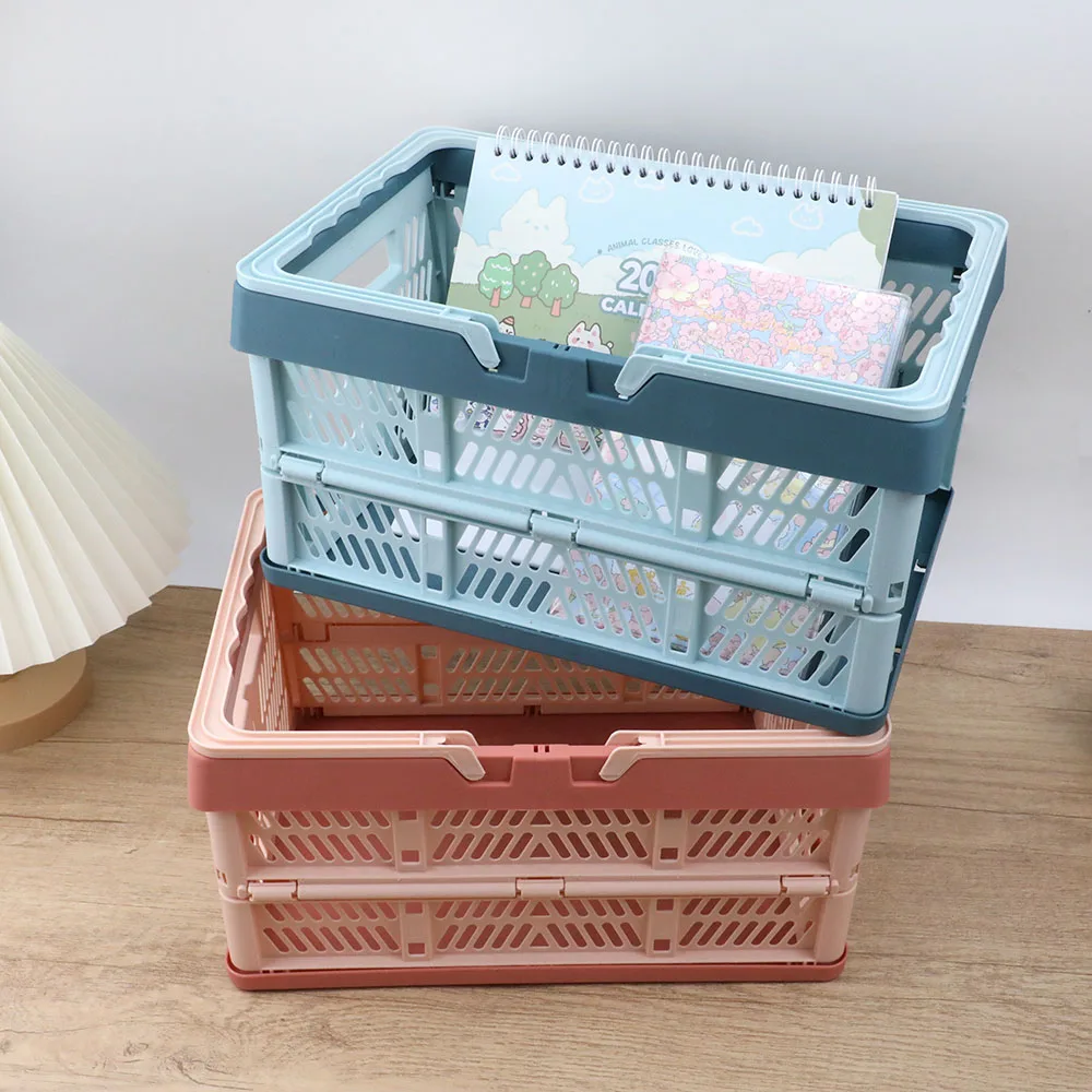 

Plastic Foldable Storage Baskets Free Assembly Makeup Jewellery Toys Boxes Stackable Organizer Portable Container Storage Box