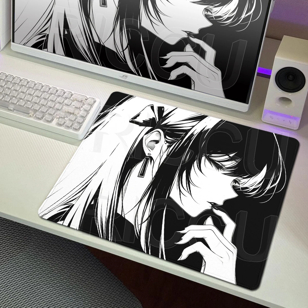 Anime Girls Mouse Pad Black White Aesthetics Office Desk Mat Gamer Accessories Rubber Lock-Edge Mousepad XS E-Sports PC Tablepad
