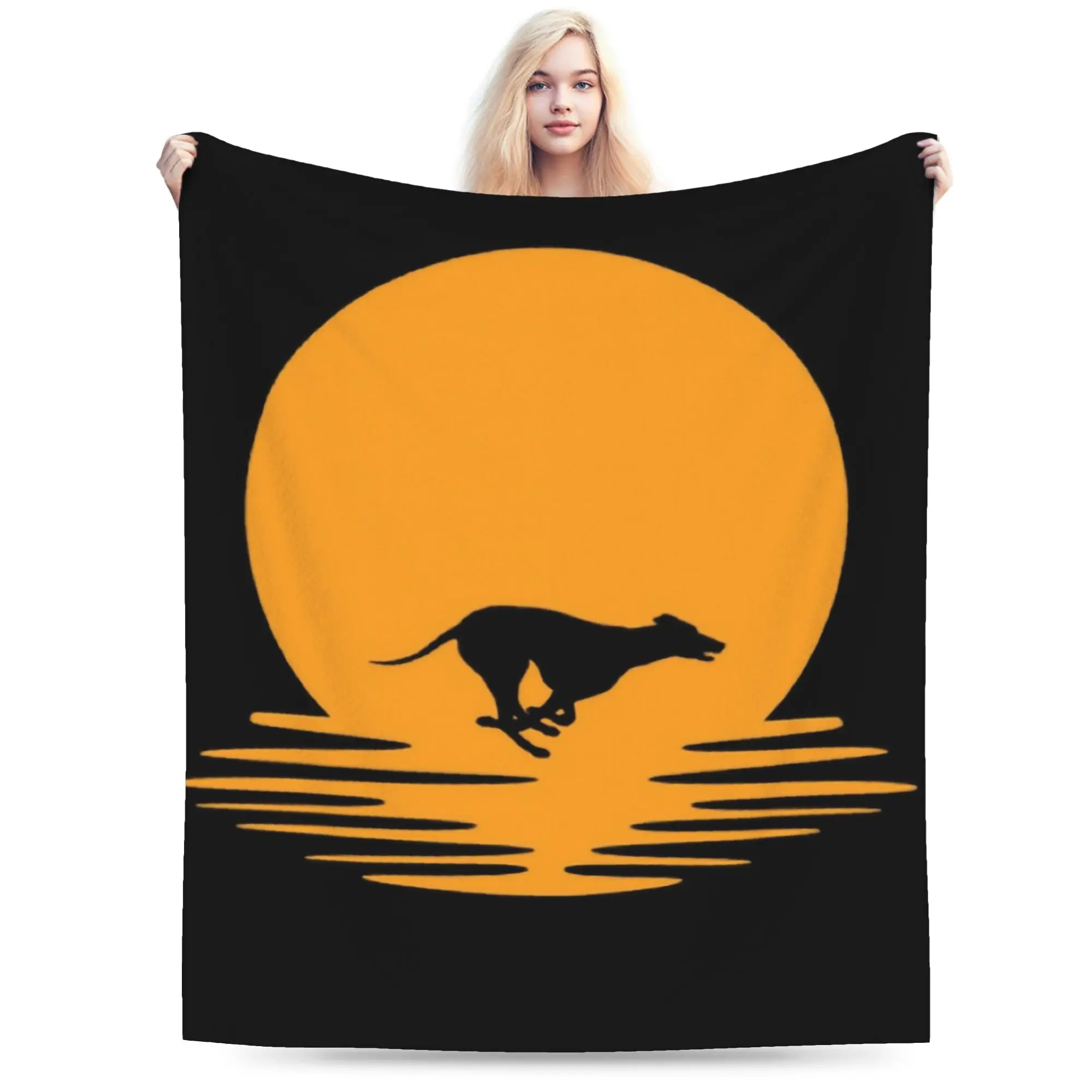 Custom Sunset Greyhound Dog Blanket 3D Print Flannel Fleece Warm Whippet Sighthound Throw Blankets for Car Bed Sofa Bedspreads