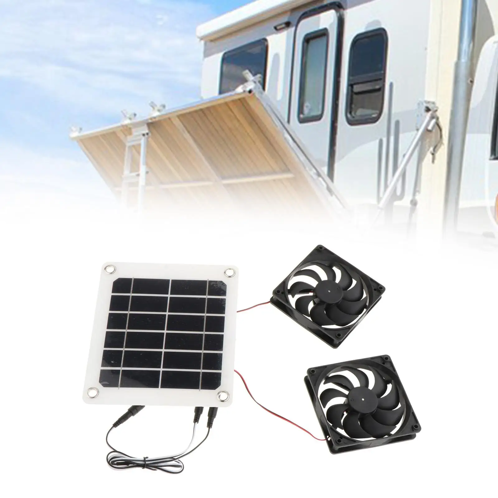 

Solar Exhaust Fan IP65 Waterproof with 2 Fans Easy to Use Practical Solar Fan for Greenhouse Pet House Shed Outside Chicken Coop