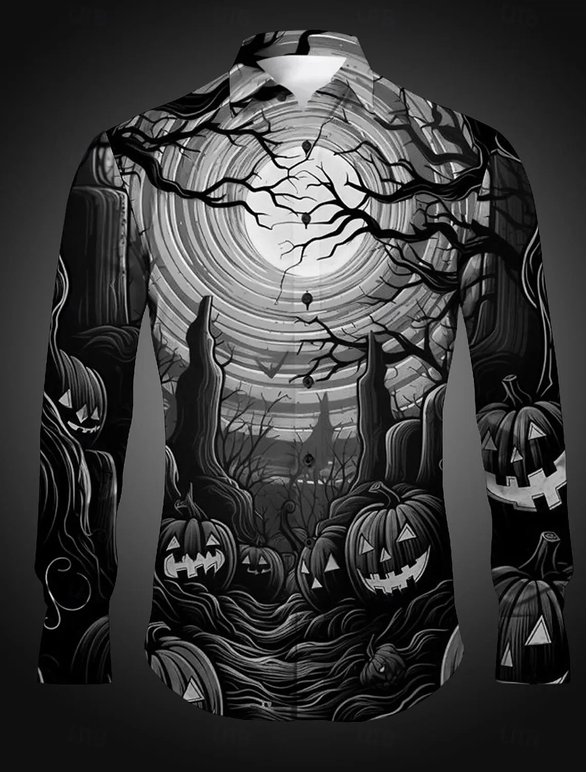 

Halloween Pumpkin Grimace Horror Dark Men's Shirt Button Up Shirt Autumn Long Sleeve Fall Turndown Shirt Collar 3D Print Tops