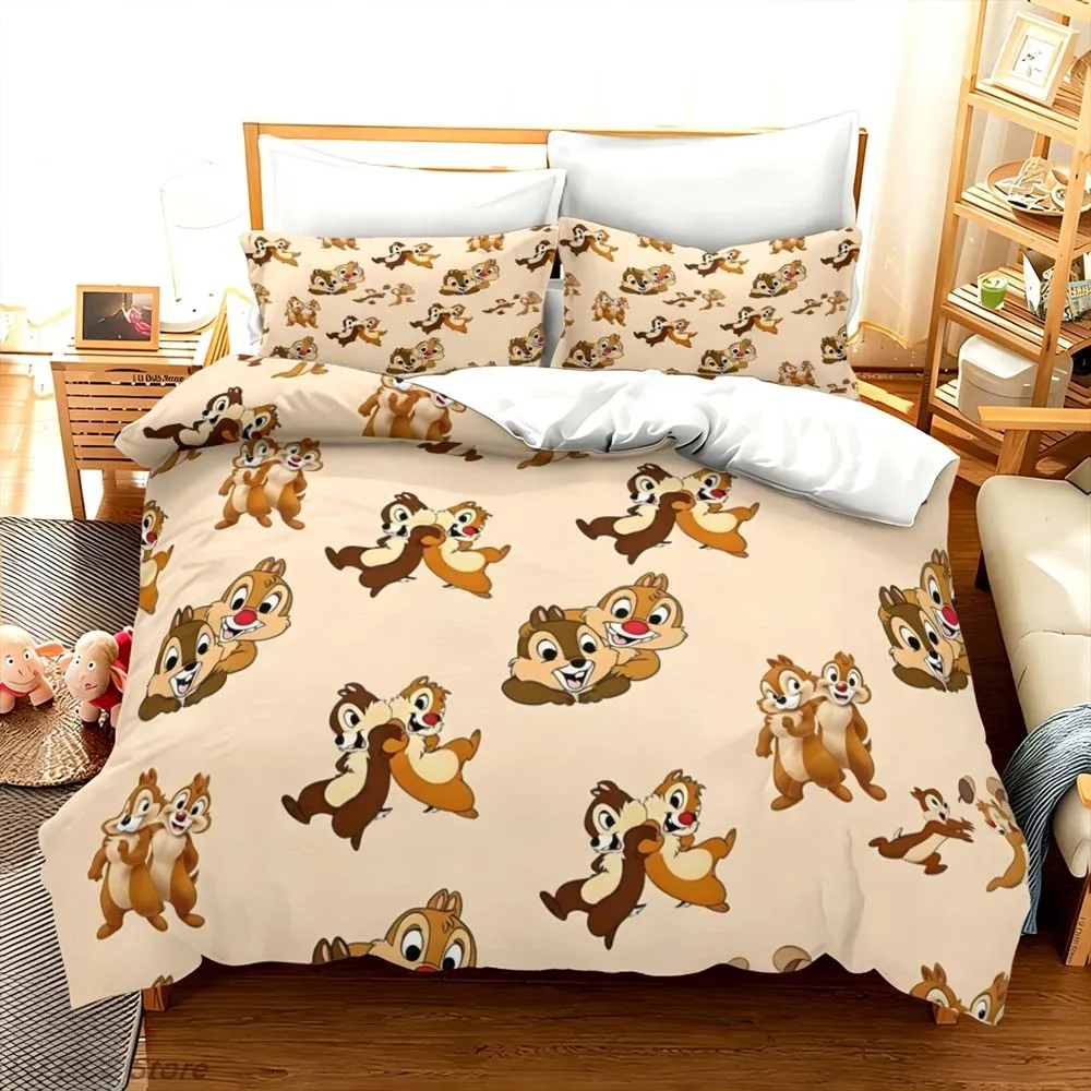 2026 Cute Cartoon Chip 'n' Dale Bedding Set Queen King Size Duvet Cover Set Soft Quilt Cover With Pillowcase Set Home Textile