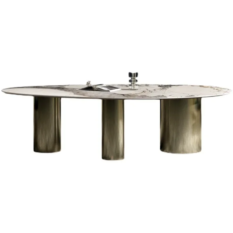 Italian light luxury water drop rock slab dining table modern simple small apartment household round dining table