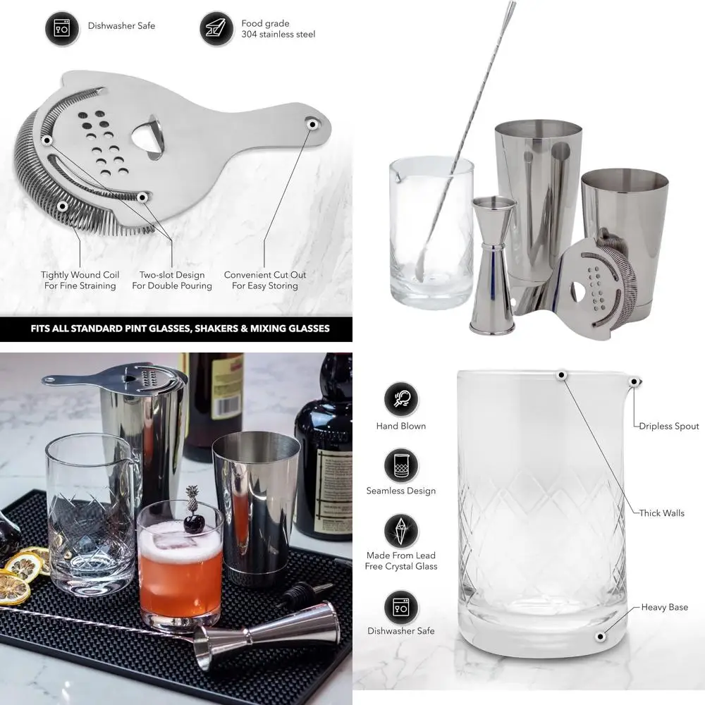 

Essential Mixology Kit: Boston Shaker, Strainer, Jigger, Spoon, Mixing Glass for Perfect Cocktails