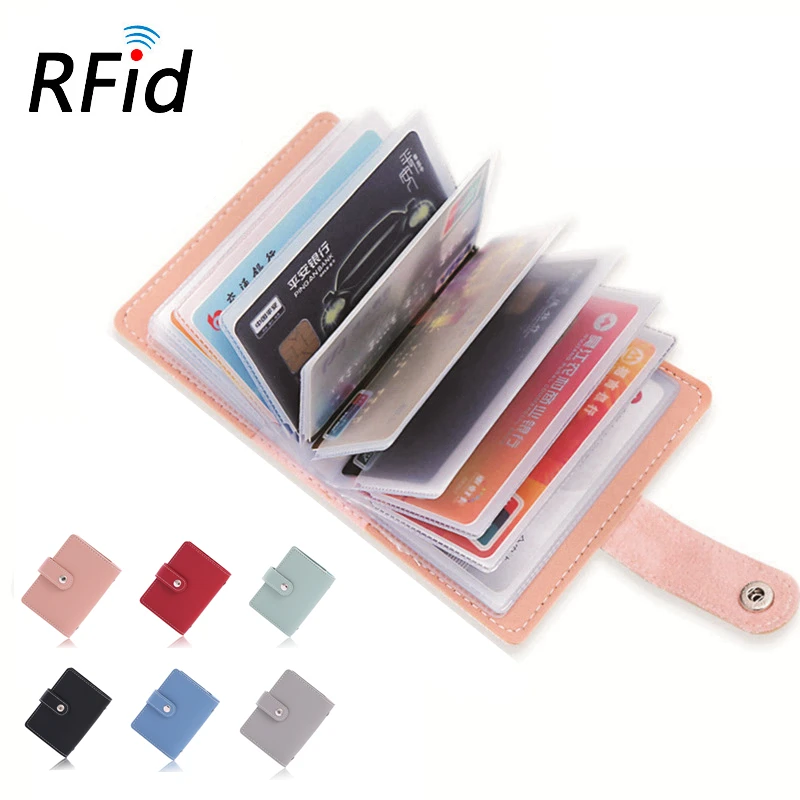 

Новый RFID-держатель для карт с 26-слотами, простой однотонный карманный чехол для женщин и мужчин, органайзер для кредитных карт, кожаный кошелек для карт