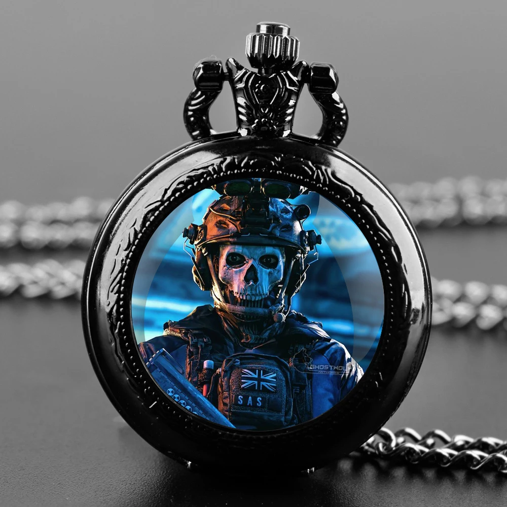 COD винтажное черное ожерелье с кварцевыми карманными часами-уникальный подарок геймера для мужчин и женщин