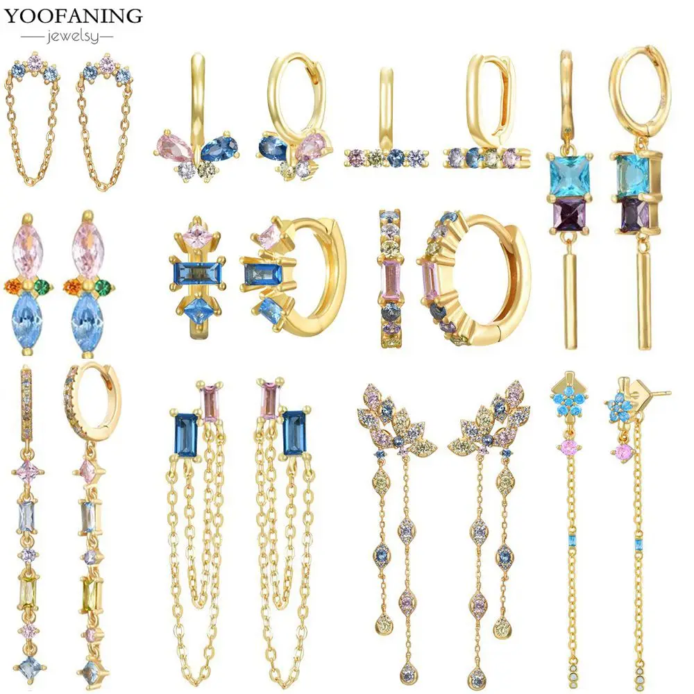 

925 Silver Ear Needle Premium Blue Buckle Earrings for Women Exquisite Flower Tassel Crystal Perforated Earrings Party Jewelry