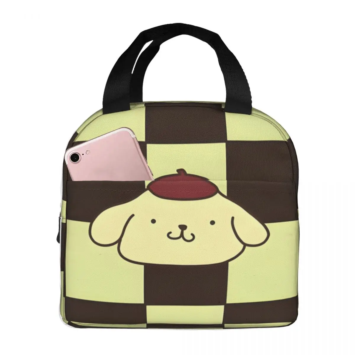 

Офисная Сумка-тоут Sanrio Bento Box, повседневные клетчатые желтые коричневые подушки, рабочие дорожные сумки для хранения