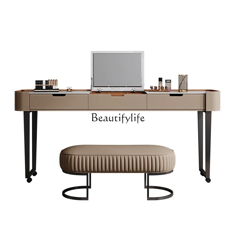 

Cross bed table light luxury saddle leather mobile desk home multi-function