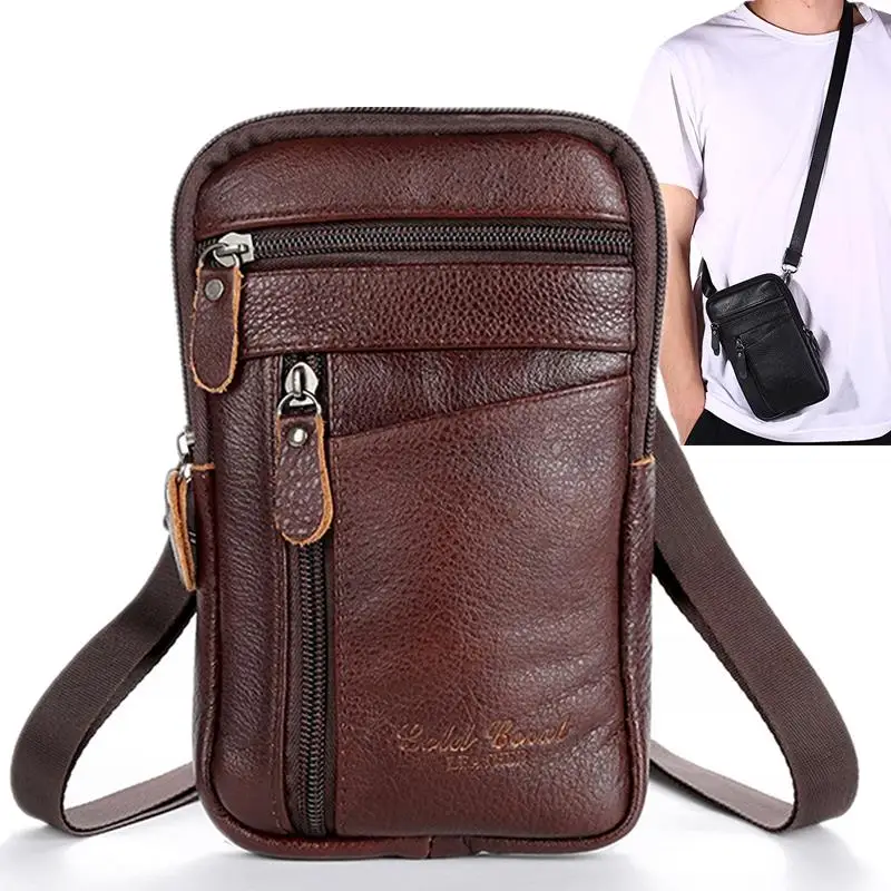 Men\'s Waist Packs Bolsas Phone Pouch Bags Men Handbag Bag Small Chest Shoulder Belt Bag Crossbody Leather Bags