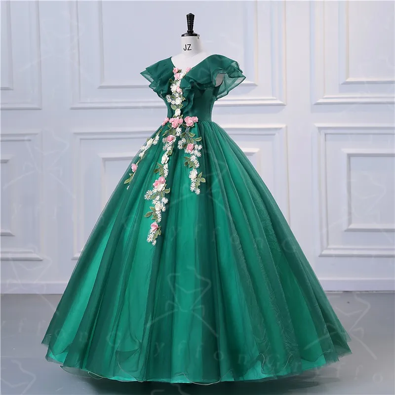 หวาน Vestidos สีเขียว Quinceanera ชุดคลาสสิกชุดเดรสปาร์ตี้ Elegant V คอชุดไปงานเต้นรำหรูหราพรหมชุด Plus Size Robe De Bal