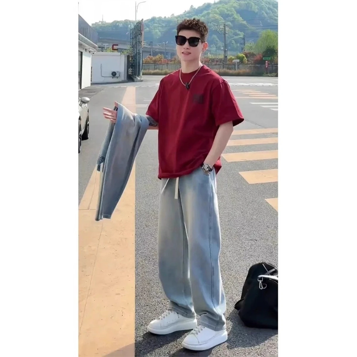 

Summer New Men's Loose Straight Casual Versatile Large Size Jeans American Retro High Street Loose Pants Youth Trendy Cotton ...