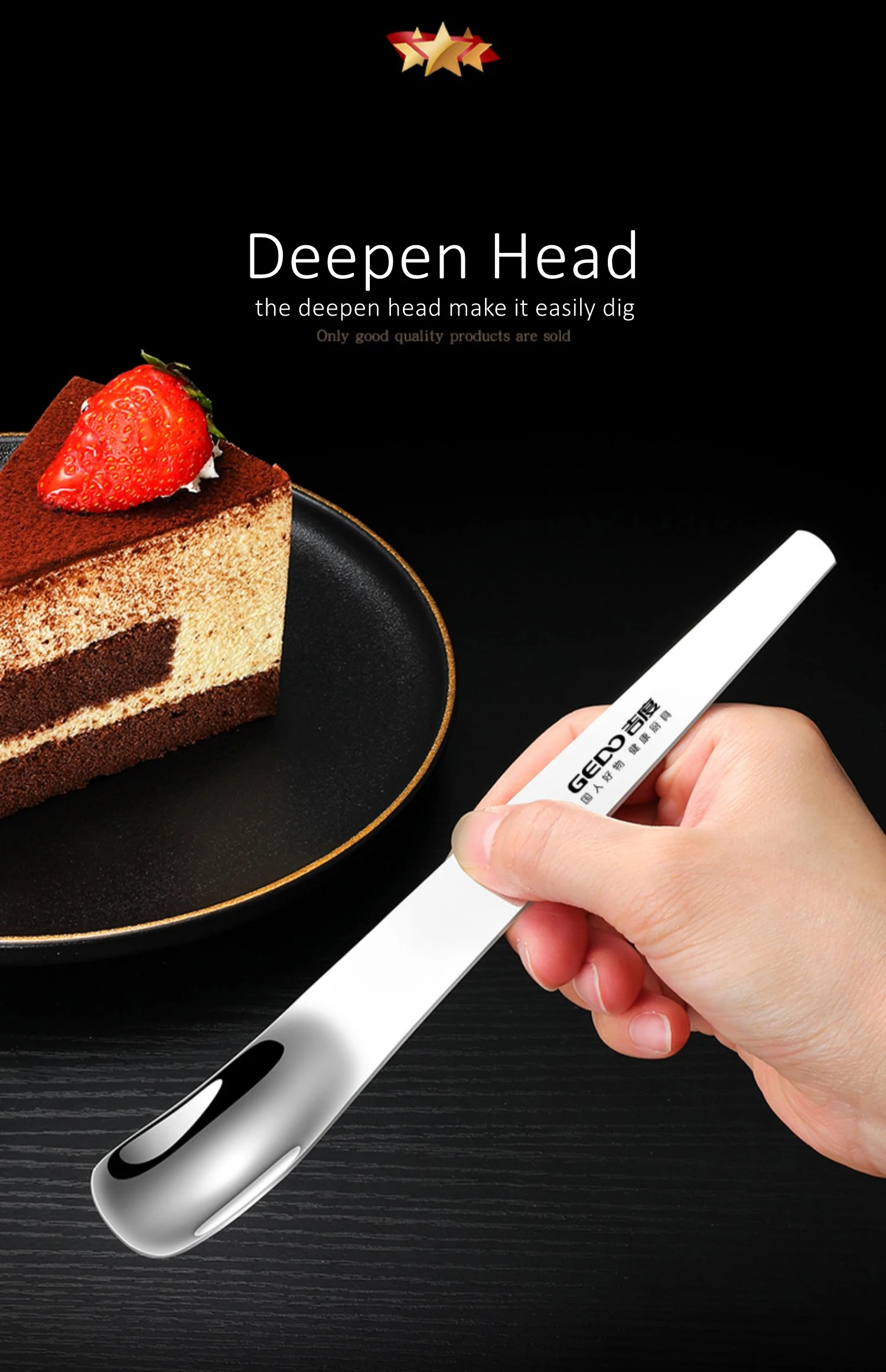 2 Stück LFGB-Zertifizierung, Dessertlöffel aus reinem Edelstahl 304, modisches Design, Nachmittagstee, Kuchen, Besteck, Eiscreme-Schaufel – Detail 8