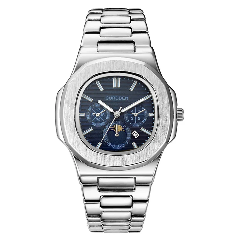 

Men Original CURDDEN 1533 Famous Brand Watches Fashion Casual Alloy Band Simple Luxury Date Quartz Vintage Wrist Watch Silver