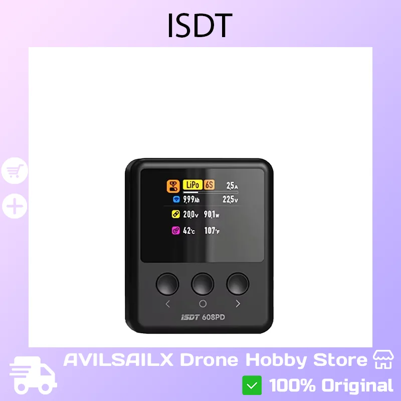 

ISDT 608PD Smart Balance Charger Discharger DC240W/10A PD140W/5A Dual Input RC Battery Charger for LiPo LiHV LiFe NiMH Pb 1-6S L