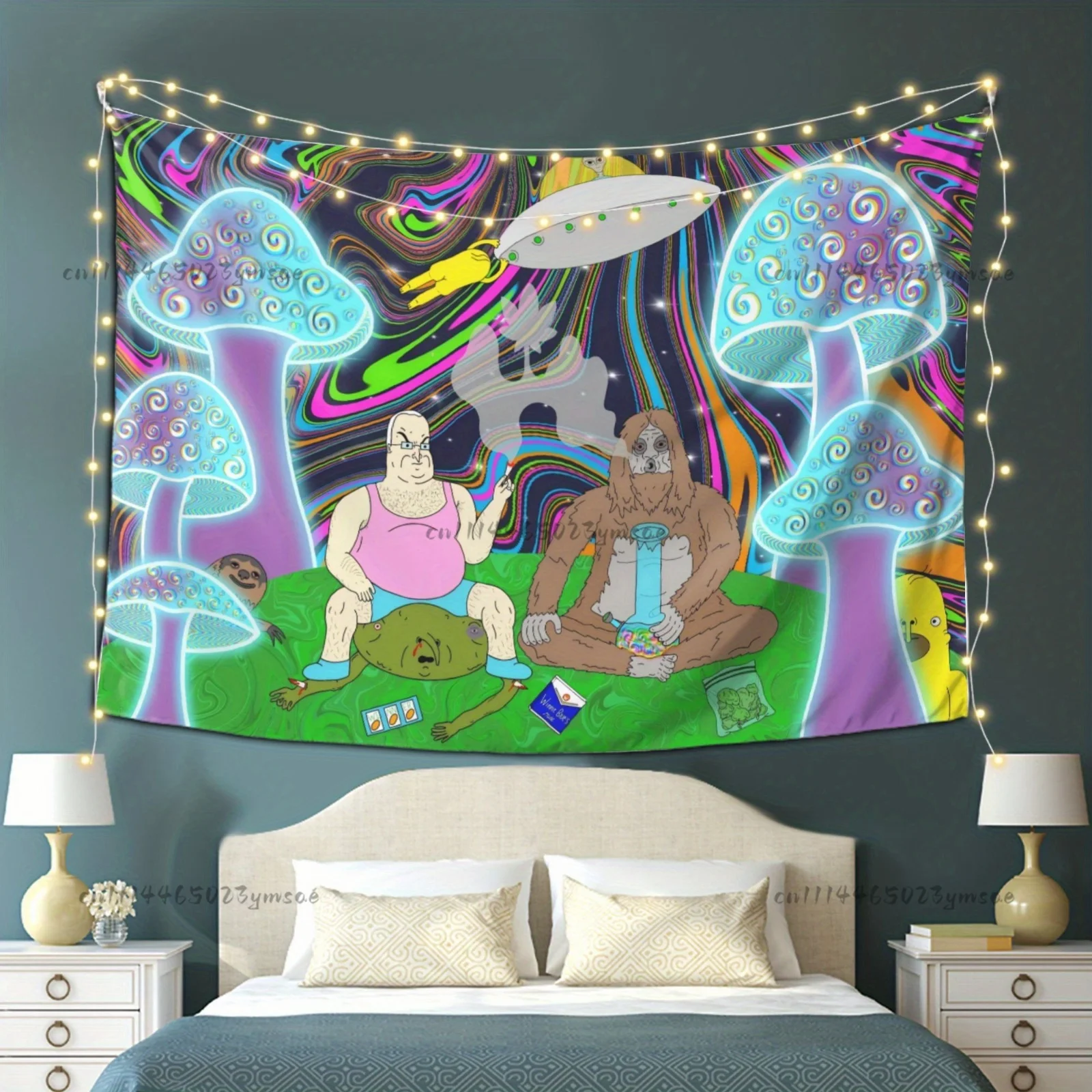 Funny Flags Tapestry Fantasy Mushroom Forest Cartoon Wall Tapestries Humorous Home Decor Bedroom Background Cloth Wall Art Decor