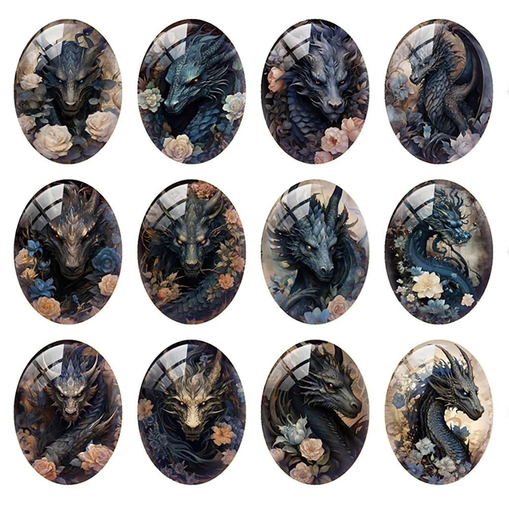 

Random Mixed Round/Oval/Square Black Dragon Flower Photo Glass Cabochon Flatback Demo Cameo For Diy Jewelry Making Handmade