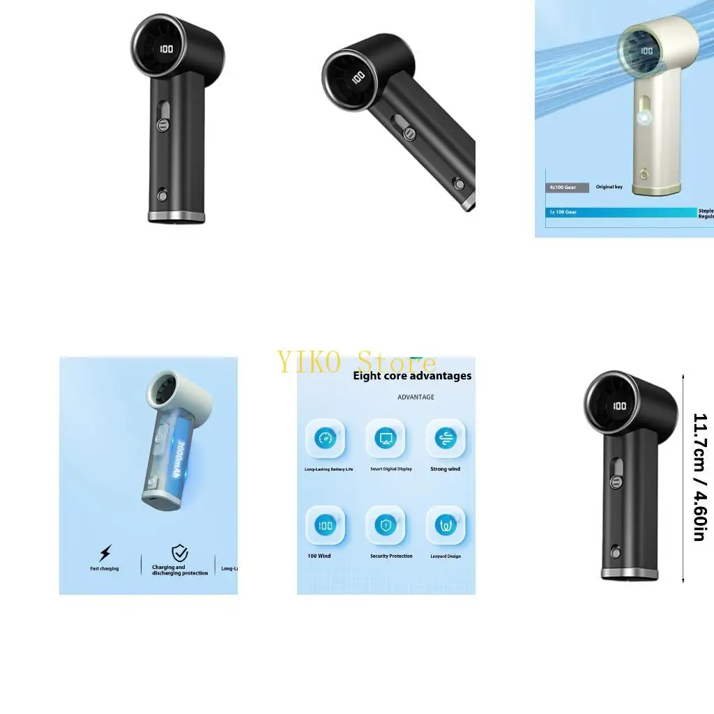 K32C Handheld USB Fan 3000mAh Long Battery Smooth Speed Control Digital Screen Energy Efficient