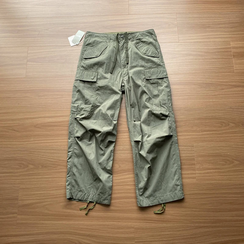 

Loose Straight Leg Workwear Trousers Men's Spring Summer Multi-ket Dstring Japanese Sle Casual Pants Effect
