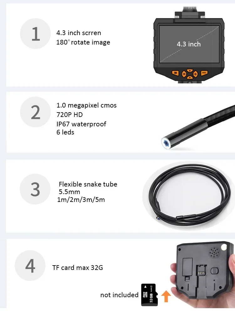 2M IR Snake Inspection security camera supplier  borehole camera inspection  drain pipe