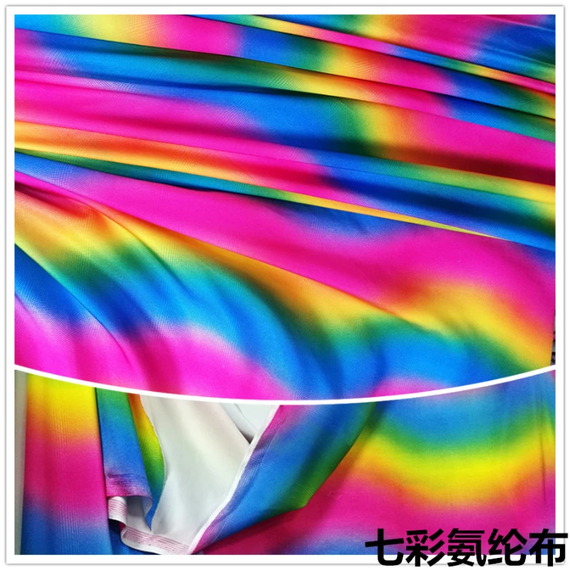 YLM Encrypted Spandex Swimming Clothing Fabric Bottom Gradient Rainbow Color Printed Fabric Four-way Elastic Stage Fabric