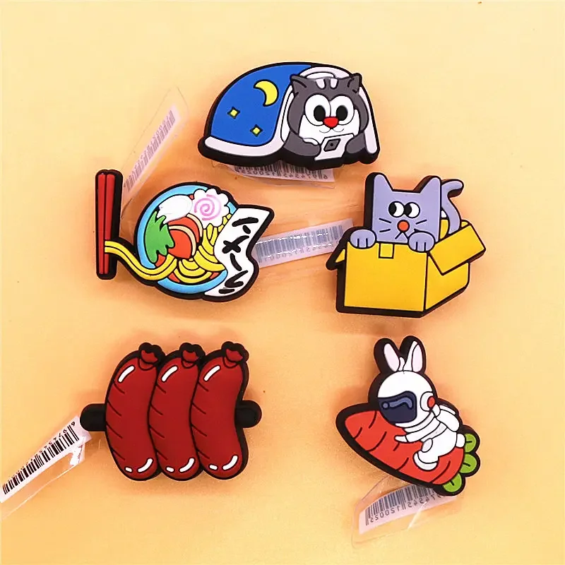 Original 1pcs Japanese Ramen Sausage PVC Shoe Charms Accessories Funny Cats Jeans Rabbit Astronaut Sandal Upper Decorations Pins