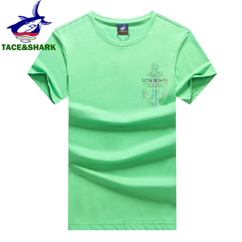 TACE&SHARK Letter Anchor Print T Shirt 2022 Summer Fashion T-shirts Clothing Mens Casual Cotton Solid Color Tshirts