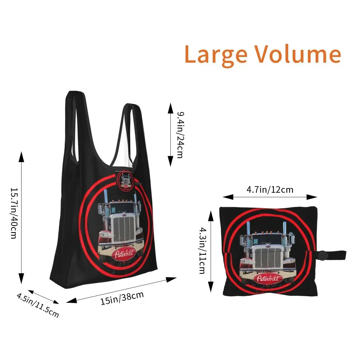 Truck Logo Peterbilt Shopping Bag Portable Tote Bags Foldable Shoulder Shopper Bag Grocery Handbag