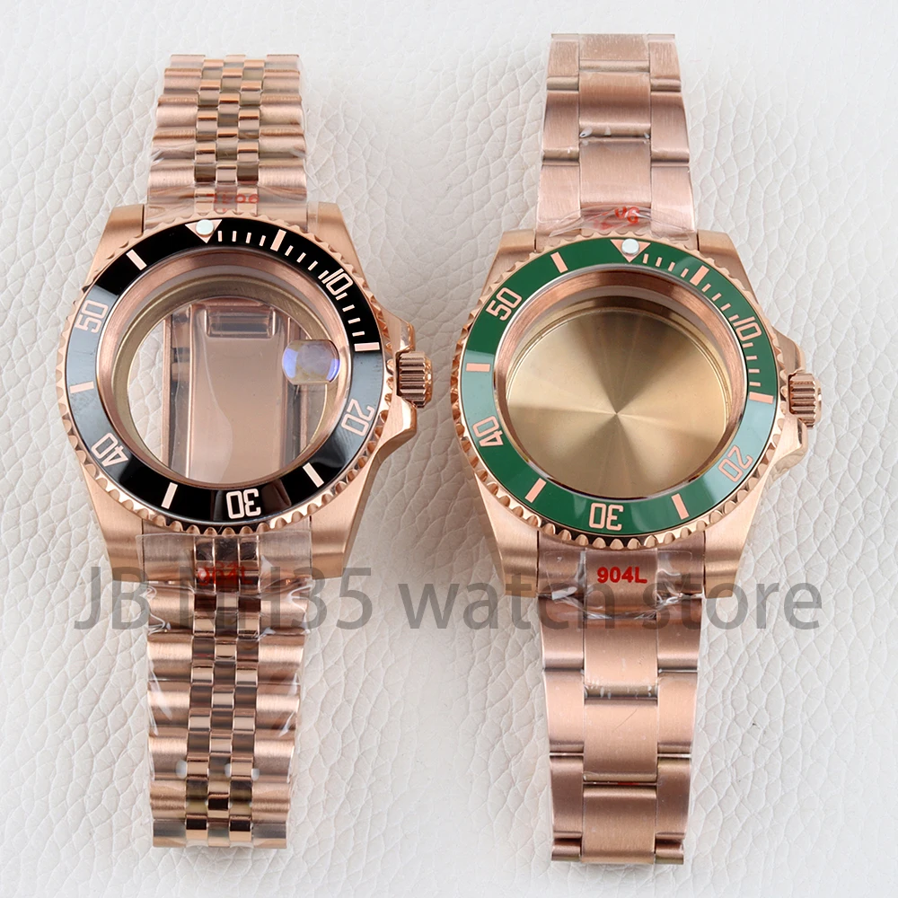 

Nh35 Rose Gold PVD 40mm Watch Case Jubilee/Oyster Bracelet Fit Seiko Nh34 Nh35 Nh36 Movement Stainless Steel Submariner GMT Case