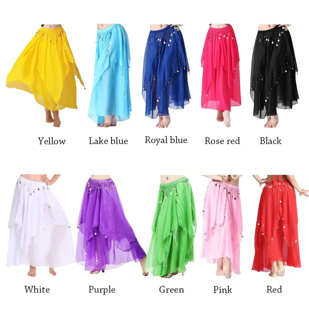 Belly Dancing Skirt Women Chiffon Spanish Skirt Shiny Sequins Tassels Dancing Skirt Show Costumes Belly Dance Accessories