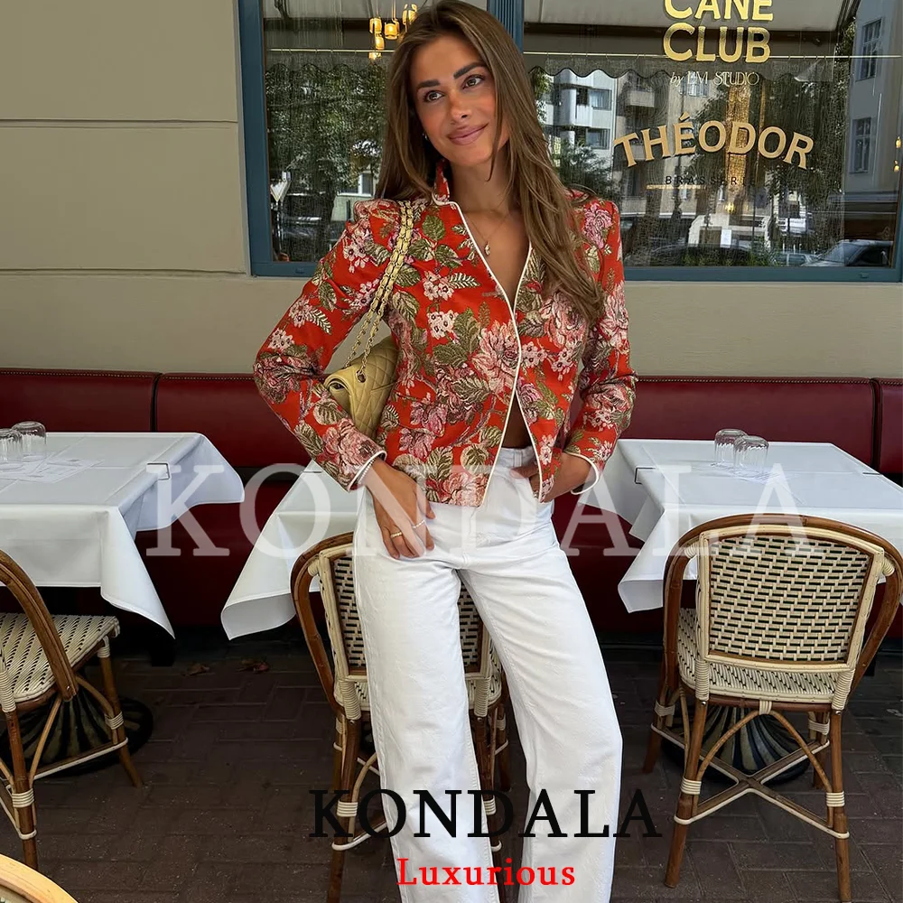 KONDALA Vintage Casual Chic Damenjacke mit Blumenmuster, Stehkragen, Einreihige Jacke, Mode 2026 Herbst-Winter-Jacken – Detail 6