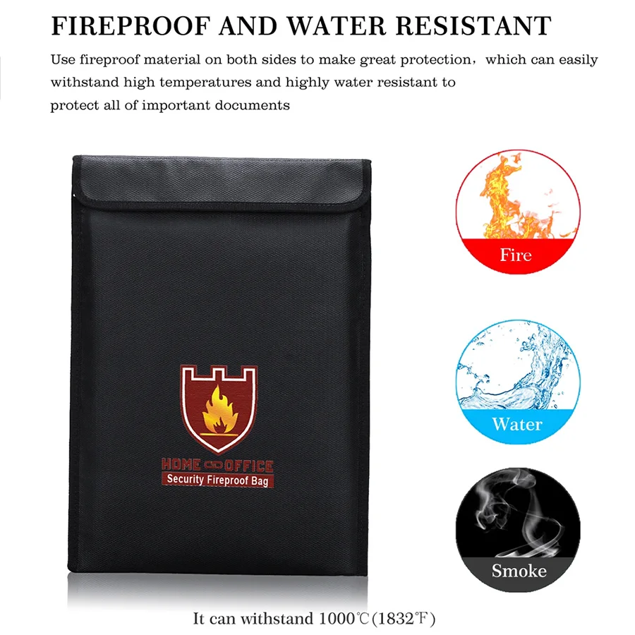 Fireproof and Waterproof Document Bag, Fire Resistant Safe Storage Pouch for A4 File Cash Passport Jewelry Valuables Protection