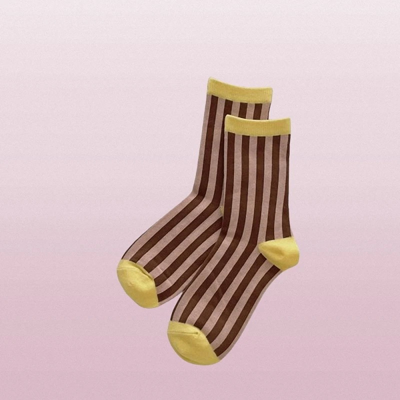 Chaussettes mi-tube en coton peigné pour femmes, chaussettes carillon décontractées, bonbons désossés, chaussettes rayées, haute qualité, printemps et été, 4/8 paires