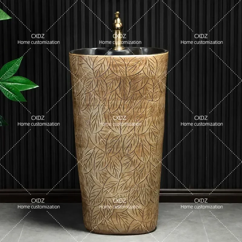 Square Column Washbasin Integrated Bathroom Sink Floor to Ceiling Basin for Balcony Courtyard Outdoor Use