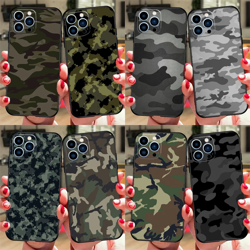 Military Army Camouflage Case For iPhone 16 15 13 14 Pro 12 11 14 Pro Max Plus XR XS Max X 12 13 Mini SE2 Cover Shell