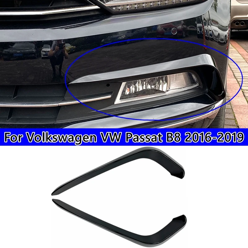 

For Volkswagen VW Passat B8 Variant Fog Front Light Frames Cover Trim Racing Sticker Grille 2016 2017 2018 2019 Gloss Black ABS