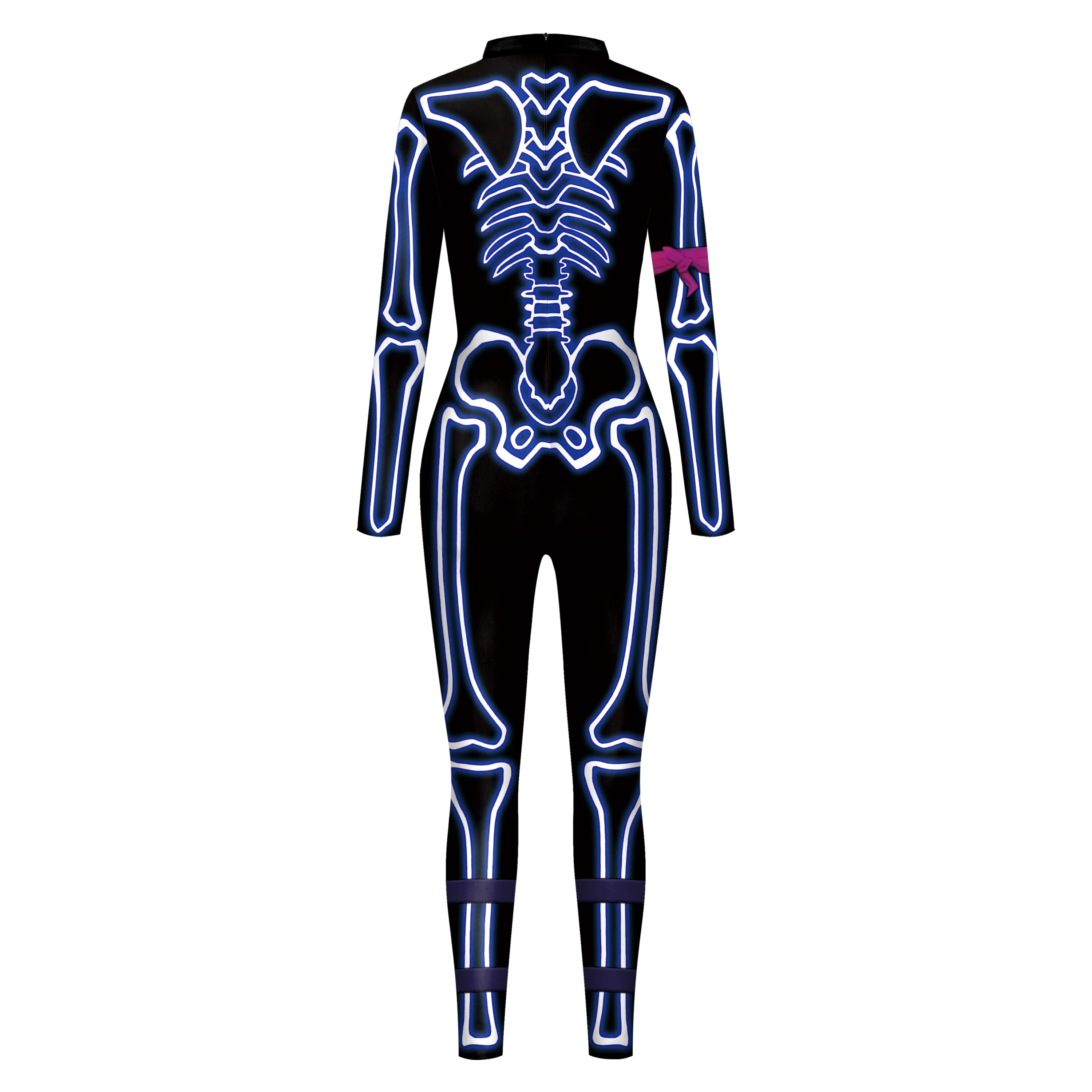 Mono de esqueleto azul para Halloween, traje de Cosplay con estampado 3D para adultos, traje Zentai de fiesta, traje de Catsuit elástico de LICRA