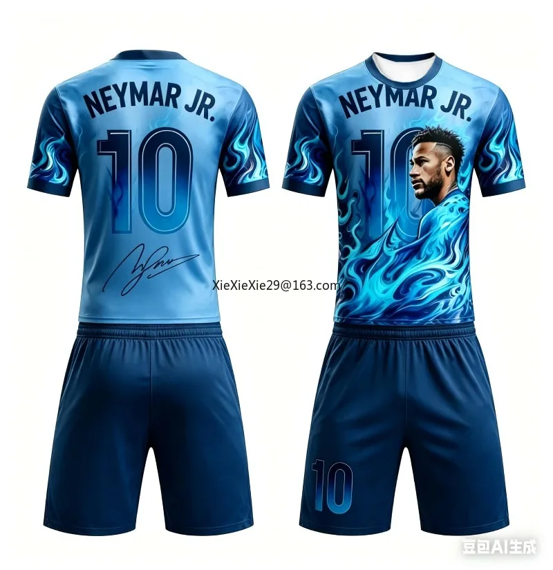 Men's Summer AI Neymar # 10 Commemorative Edition Football Shirt T-shirt Shorts Set Summer Children's Adult Parent Child Wear
