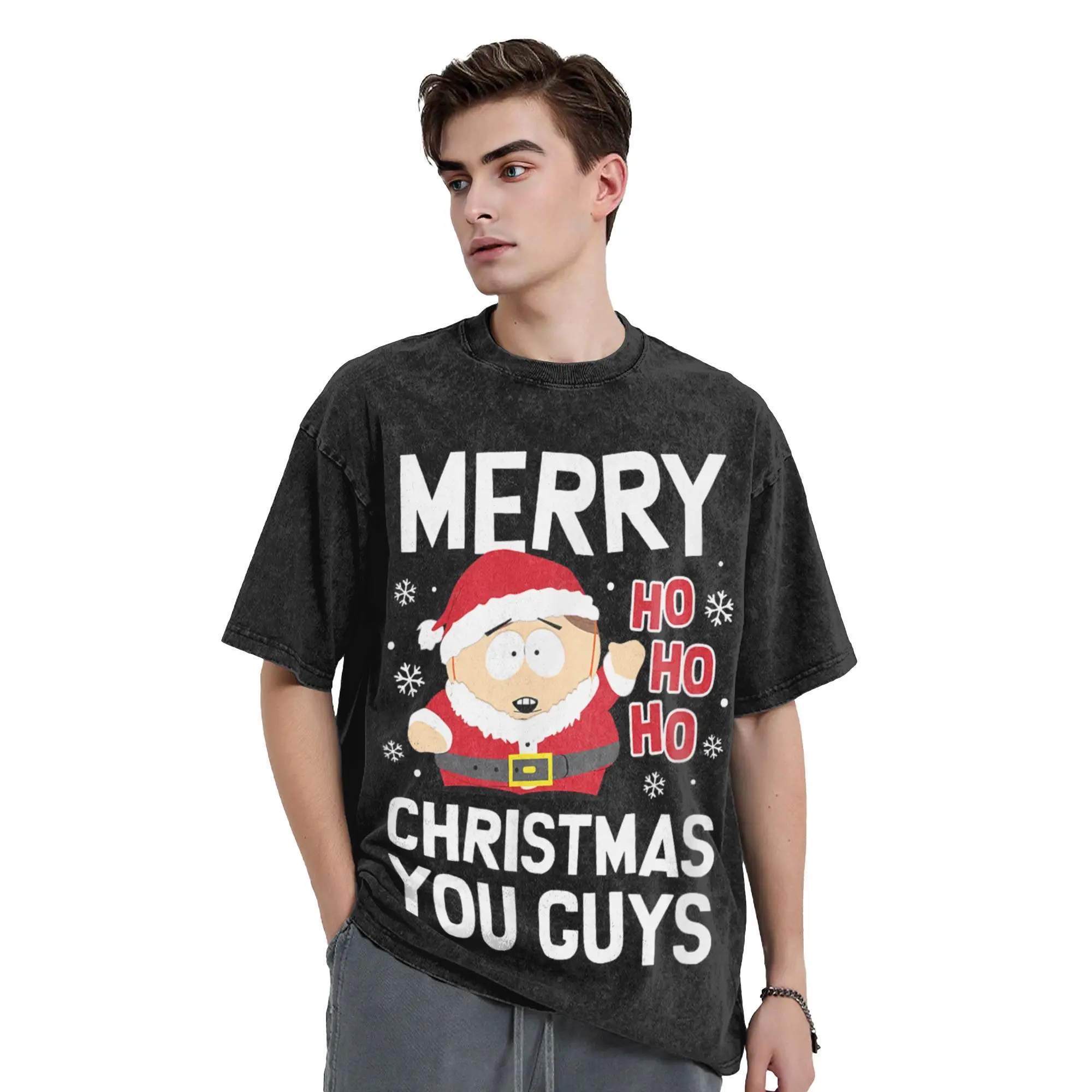 South-Park Merry Christmas You Guys T Shirt Washed Cotton T-Shirts Vintage Men Women Streetwear Graphic Printed Tops Tees