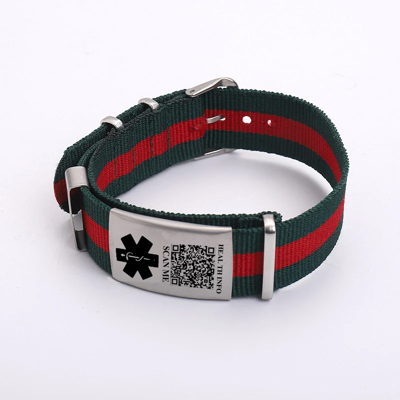 Medical Alert ID Bracelet 18MM Outdoor Sport Comfortable Sweatproof Breathable Nylon Braided Adjustable Personalized Watch Strap