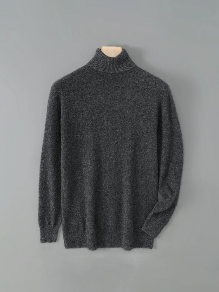 Men's Autumn Winter Seamless Sweater Wool Pullover Turtleneck Casual 100% Merino Wool Knitwear Basic Soft Essential Clothes Tops