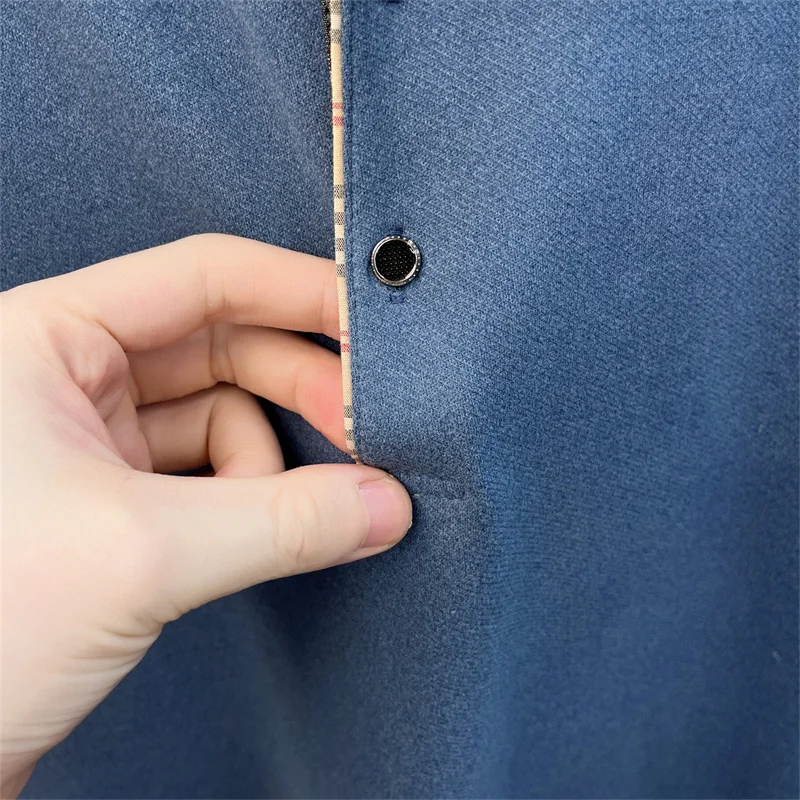 Luxuriöses Herren-Poloshirt mit Stickerei-Print, Herbst-Neuheit, einfarbig, langärmelig, mit Kragen, Business-Casual-Herrenbekleidung – Detail 18