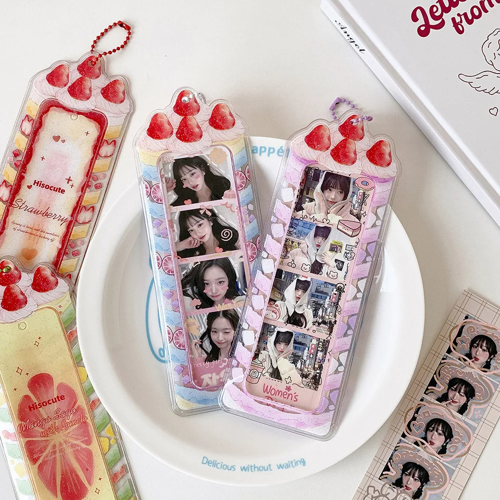 

Kawaii Strawberry Cake Photocard Holder Life 4 Cut Photo Card Sleeve INS Style Acrylic Kpop Idol Card Protector Display Pendant