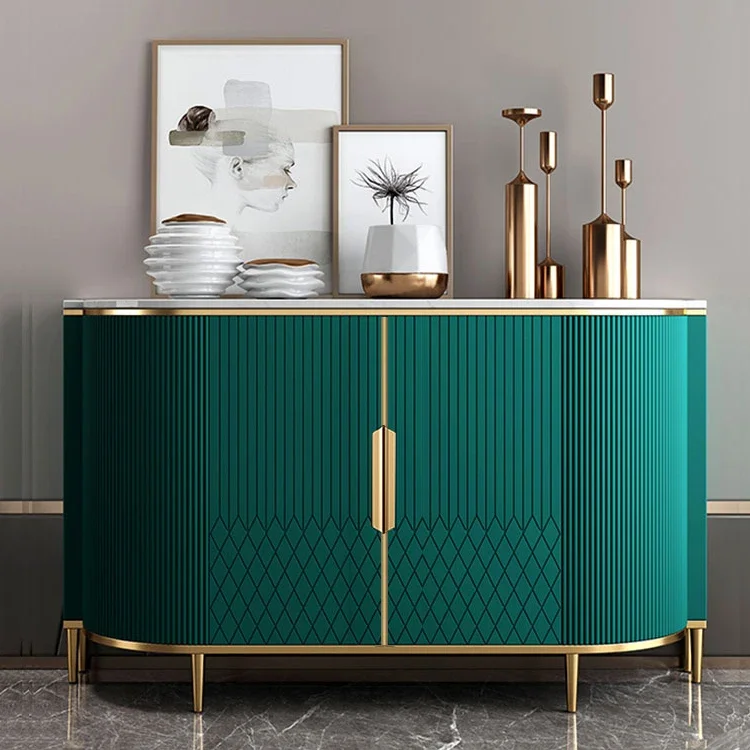 

ABCDining Room Furniture Living Room Cabinet with Marble Top 4 Doors Sideboard with Matel Frame