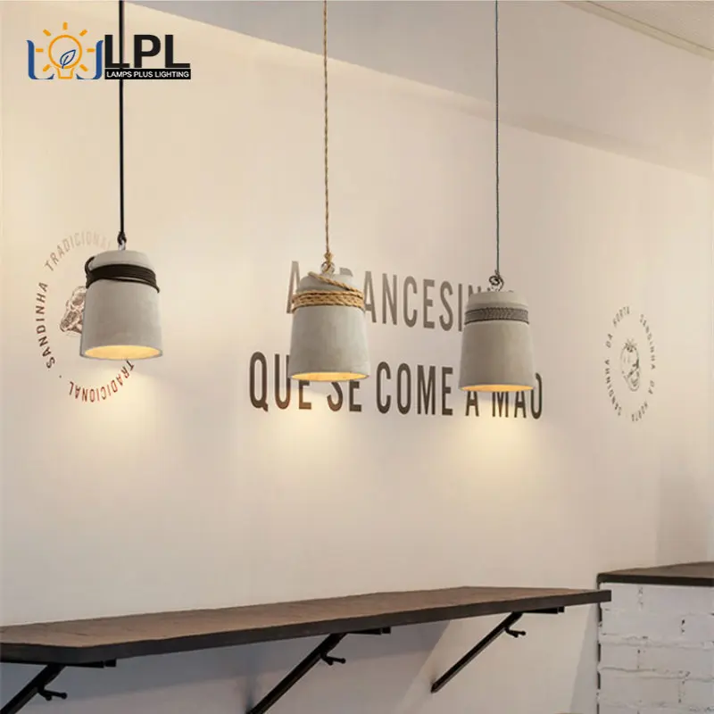 Led Cement Chandeliers Hemp Rope Sling Bedroom Restaurant Bar Cafe Island Counter Hanging Light Creative Single Head Lamp