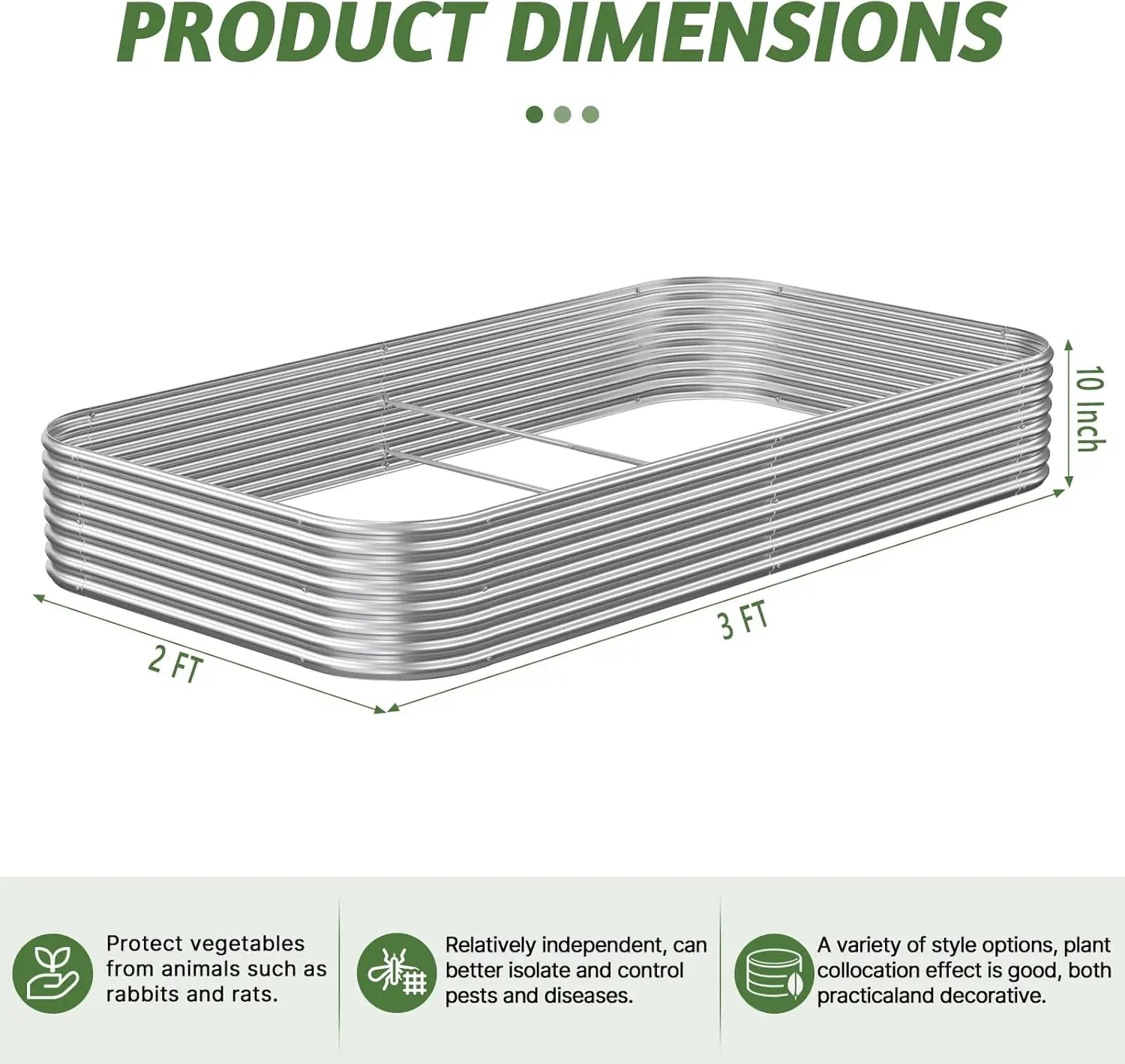 Outdoor Gardening, Corrugated Galvanized Steel, No Color Mentioned, 3-Pack for Vegetables and Flowers